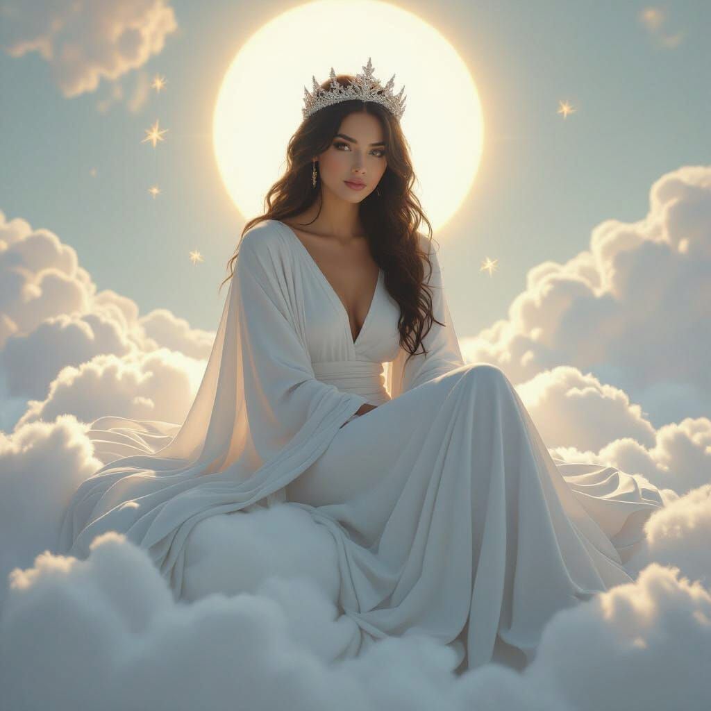 Ethereal Light Queen on a Cloud in Digital Art Style