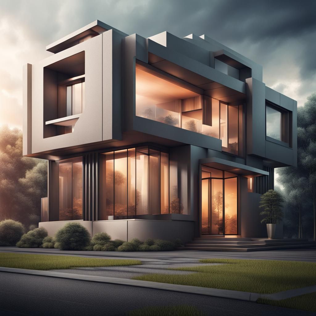 Abstract Modern Home Architecture in Cityscape