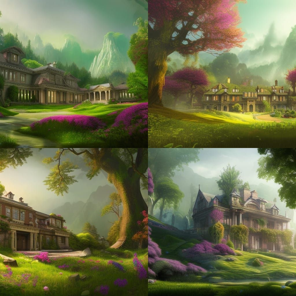 Lush Fae Mansion Landscape in Springtime