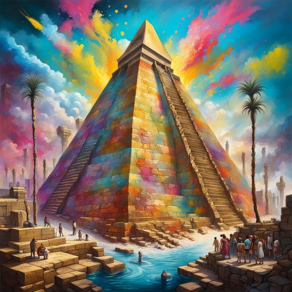 Pyramids and Colossus in Graffiti Art Style