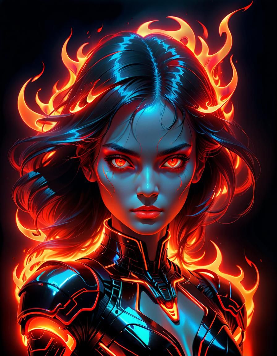 Neon Red Dark Fantasy Female Portrait