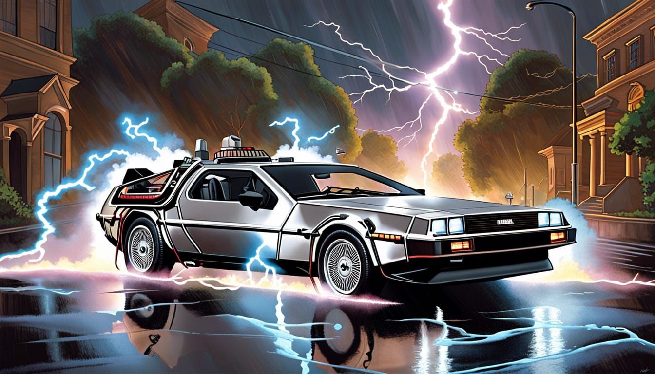 DeLorean Time Machine Struck by Lightning