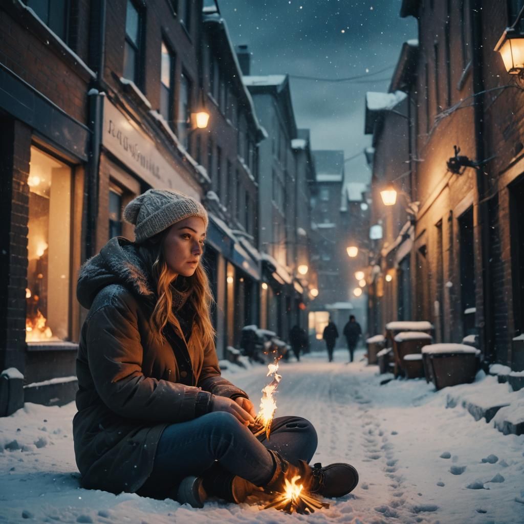 Girl with Matches on Cold Winter Street