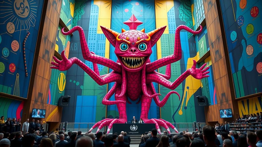 Surreal UN Scene Unveils Bold, Vibrant Life Form in Absurdis...