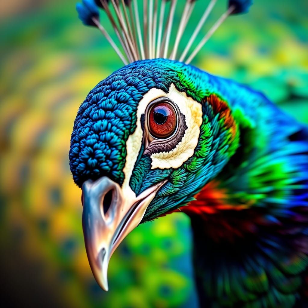 Vibrant Rainbow Peacock Portrait in Majestic Style