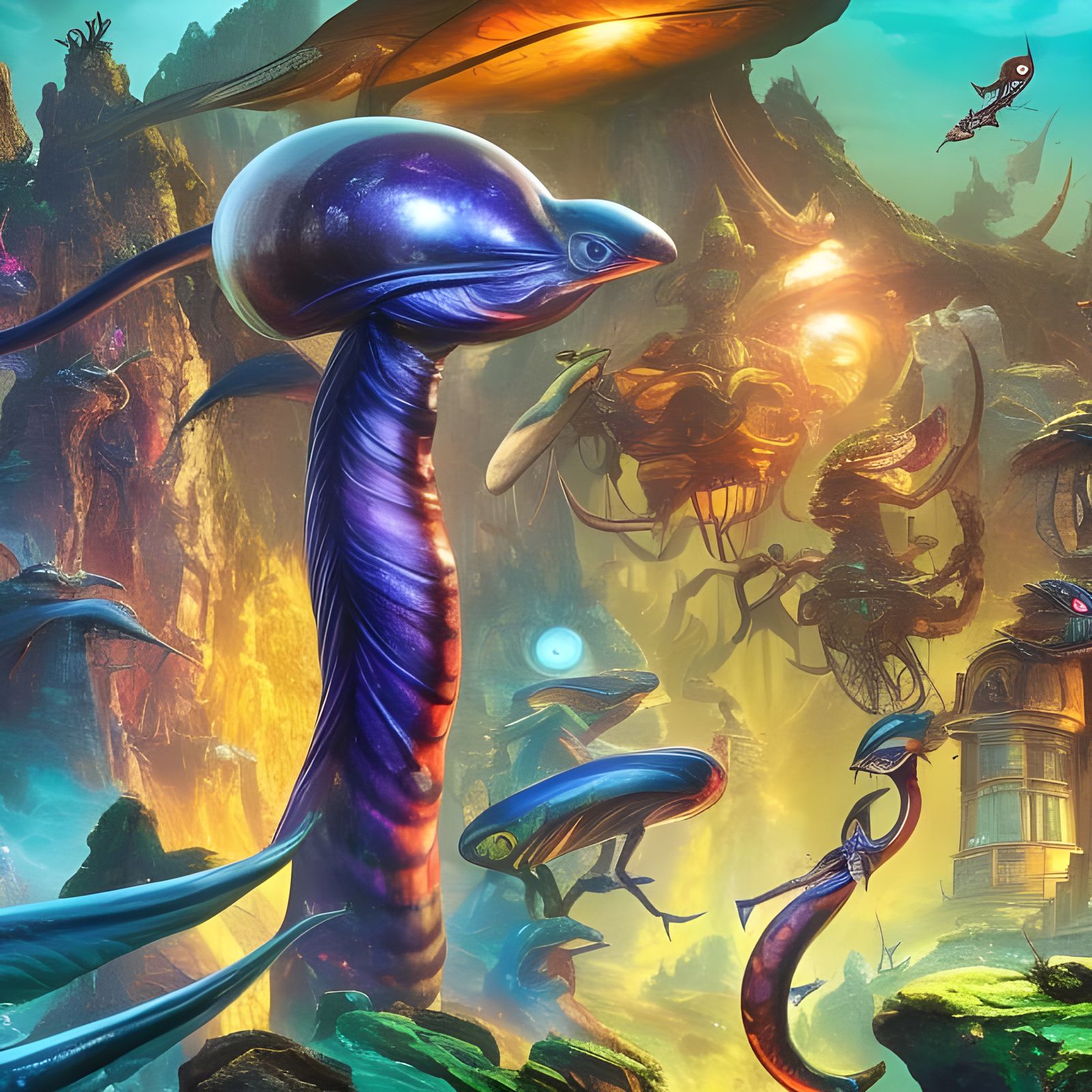 Alien Cartoon Characters at a Party, 3D Render