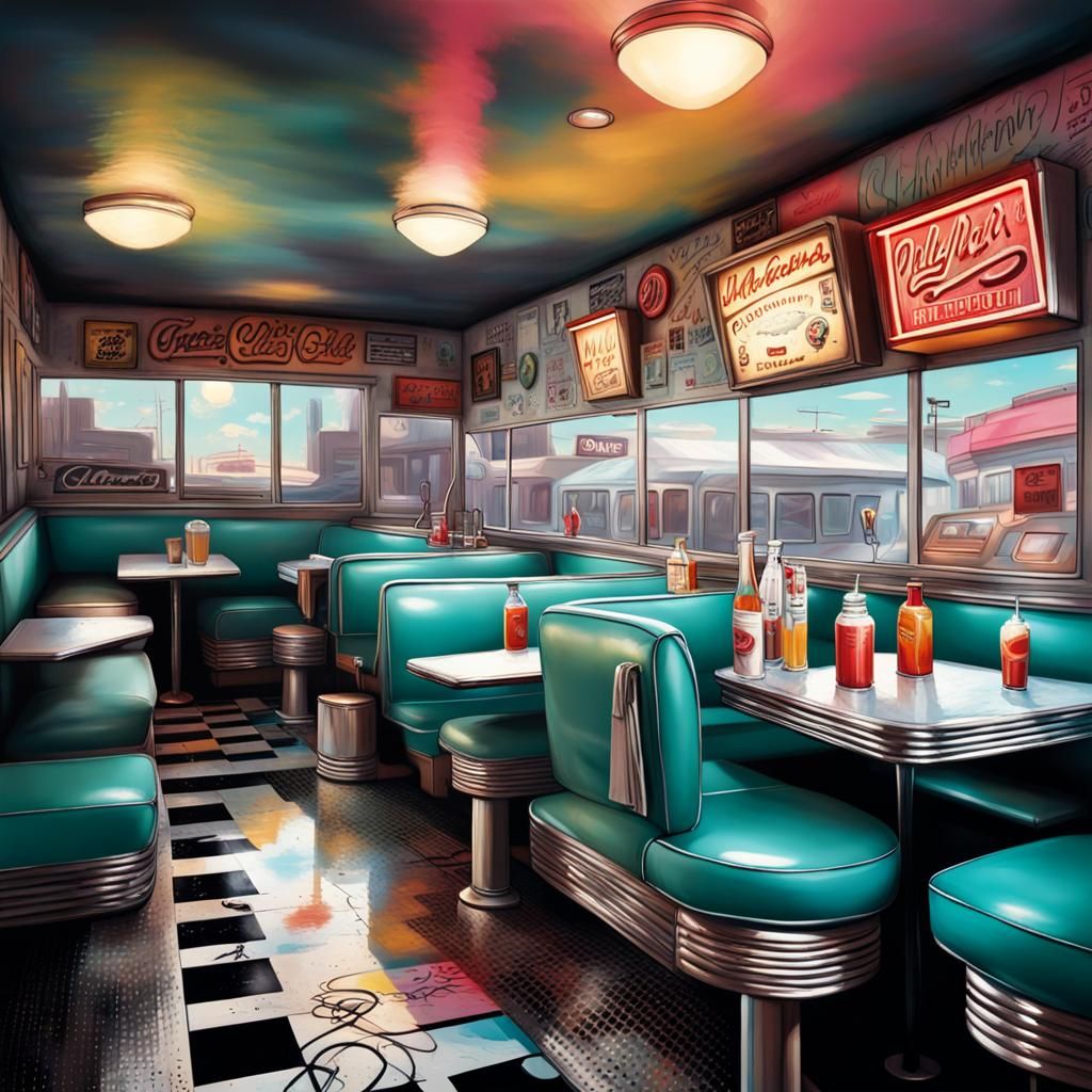 1950s Diner in Graffiti Splash Art Style