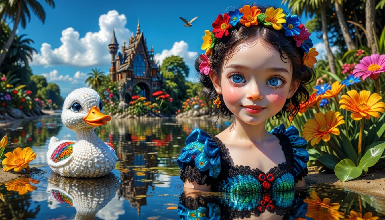 Gothic Fairy's Beach Holiday in Klimt Crochet Style