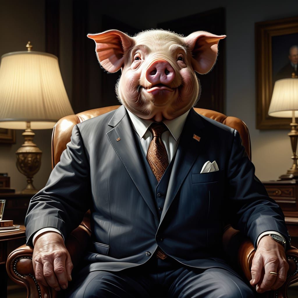 Hyper-Realistic Pig Portrait in a Suit