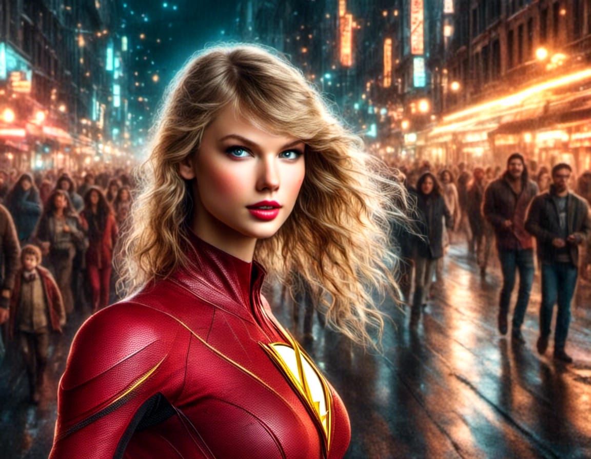 Taylor Swift as The Flash Races Down Street