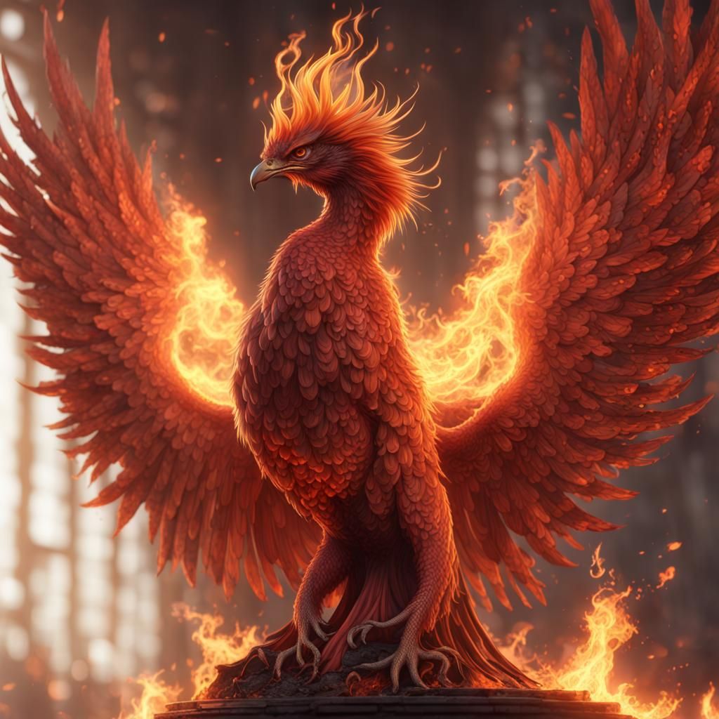 Fiery Phoenix Portrait in Detailed Fantasy Art