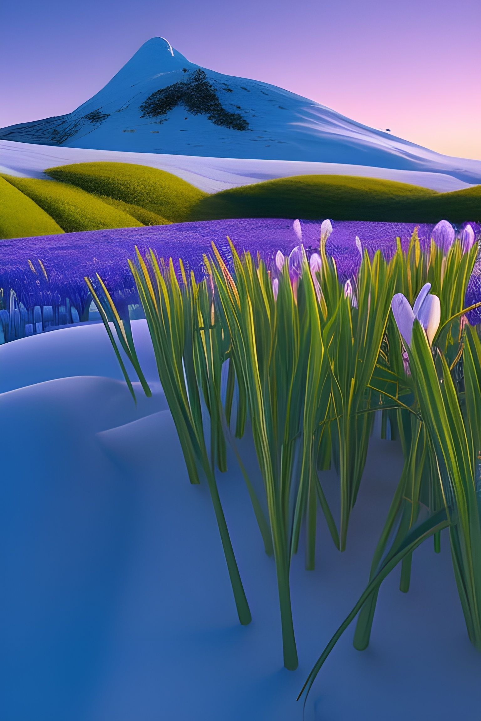 Crocus Flowers Bloom in Snow: Surreal 3D Render