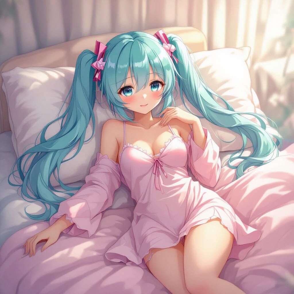 Hatsune Miku in Pink Nighty Dress: Dreamy Digital Art