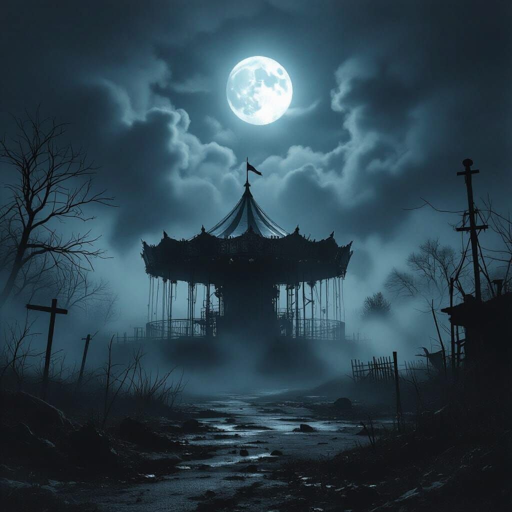 Spooky Abandoned Carnival at Night