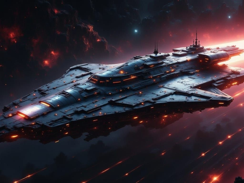 Lone Spaceship Drifting in Dark Vastness of Space