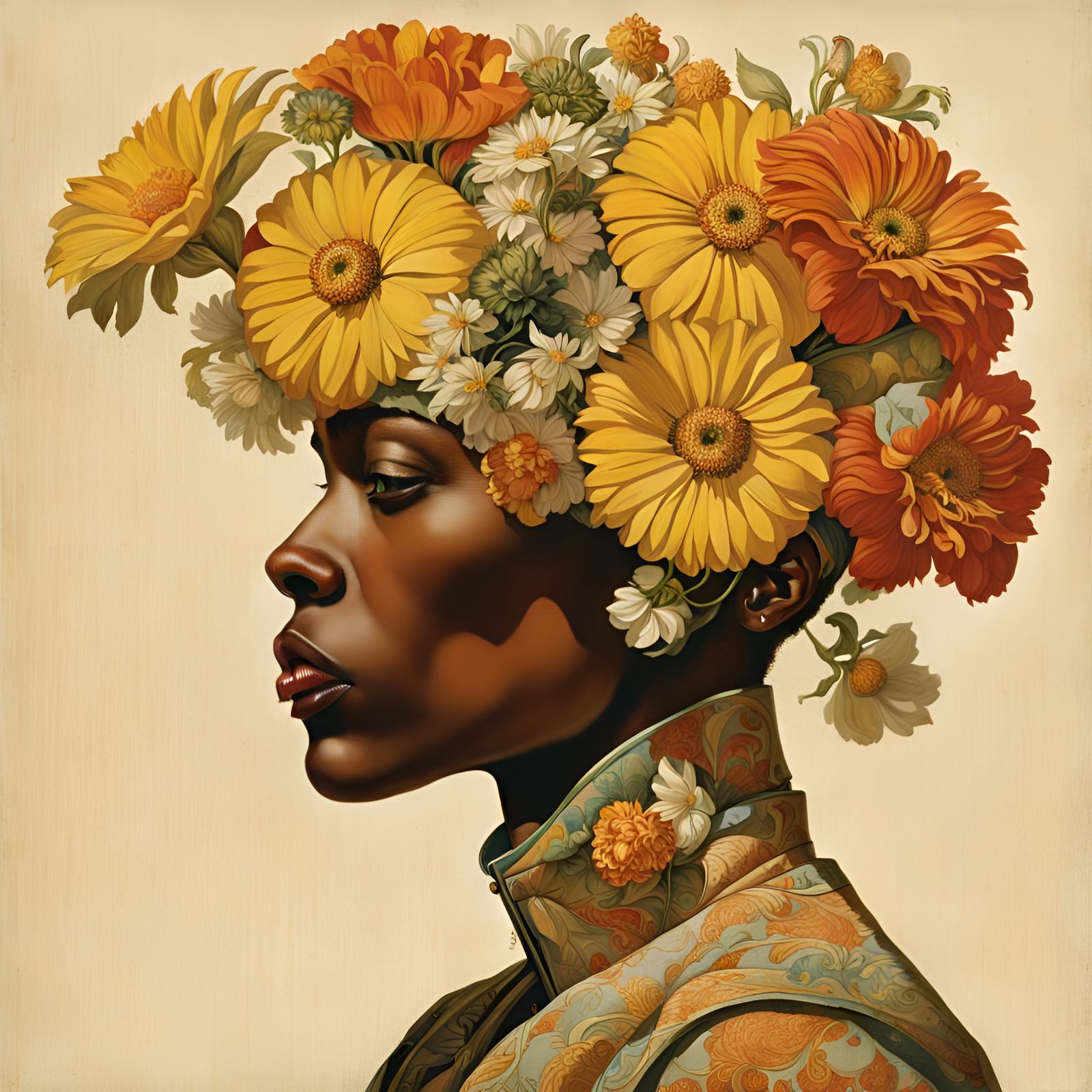 Biomorphic Afrofuturist Portrait of Flower-Headed Person