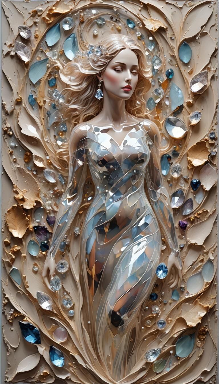 Crystal Motherhood: Impasto Style Glass Woman