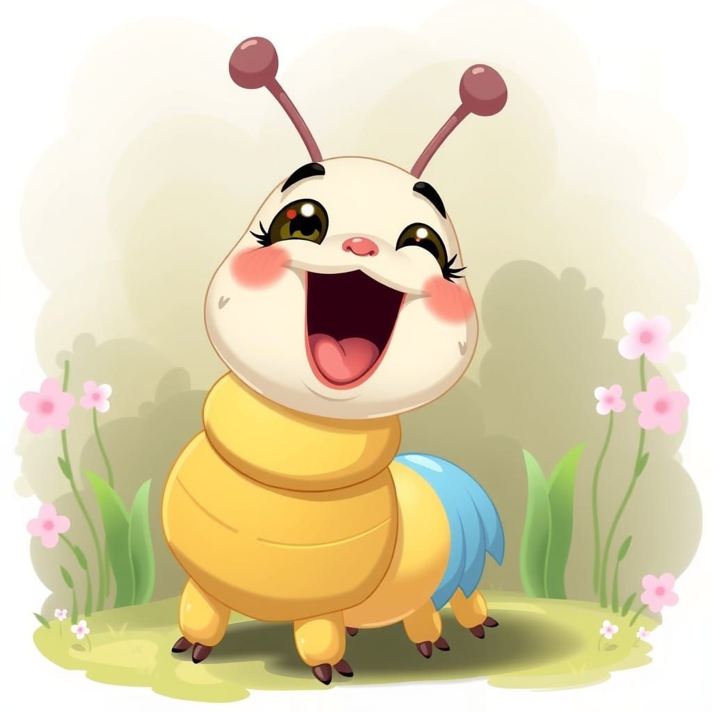 Excited  cartoon caterpillar
