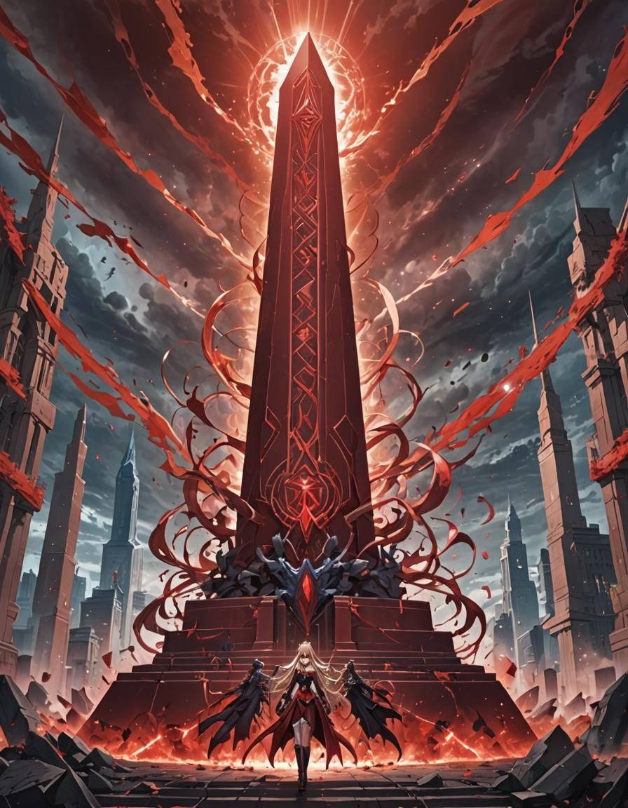 Red Obelisk in a Swirling Vortex