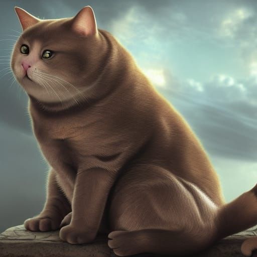 Fat Ugly Cat in Digital Matte Painting Style