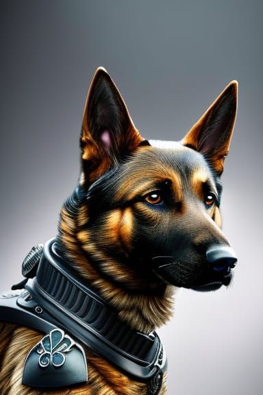 Intricate Cyborg Police Dog in Sci-Fi Style