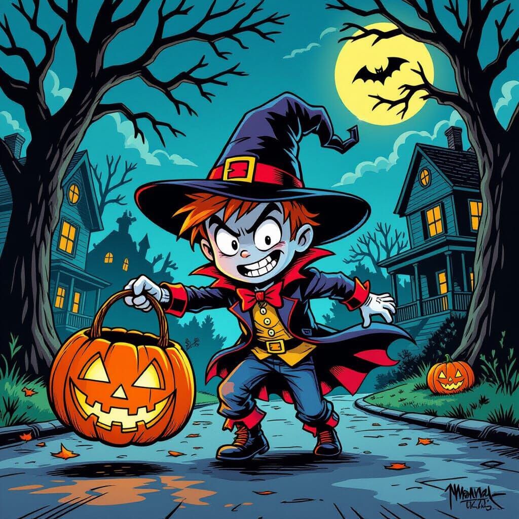 Twisted Trick or Treat Comic Illustration