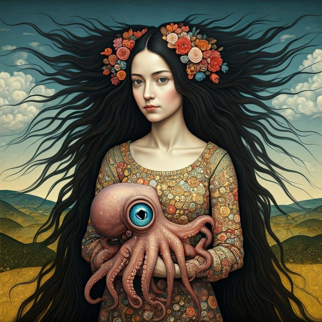 A Dürer-Inspired Portrait of a Woman with Octopus Companion