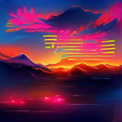 Vibrant Neon Sunset Over Serene Landscape
