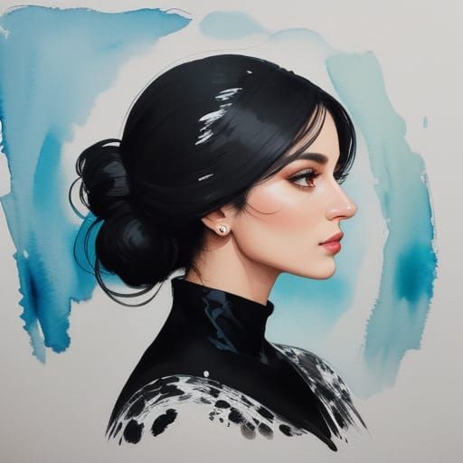 Striking Black and White Portrait in Gouache Style