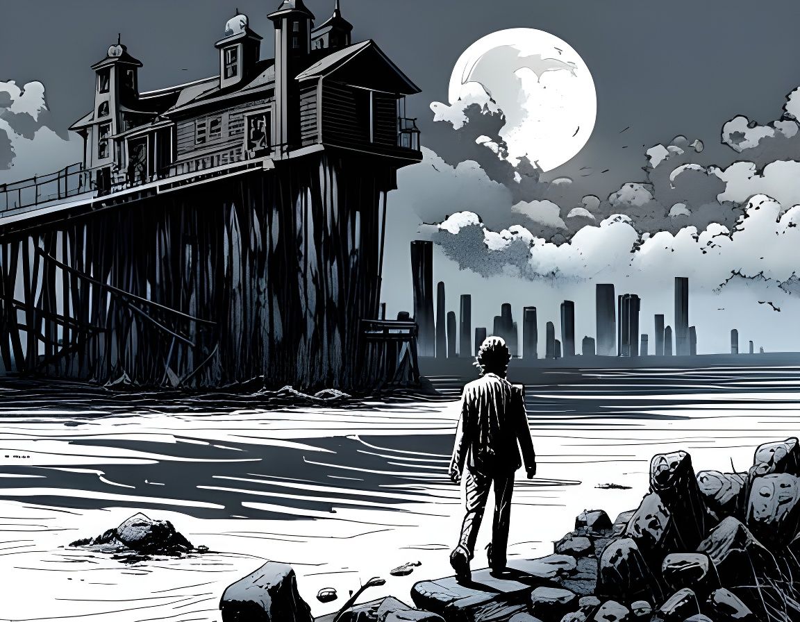 Eerie Pier Walk: Graphic Novel Illustration