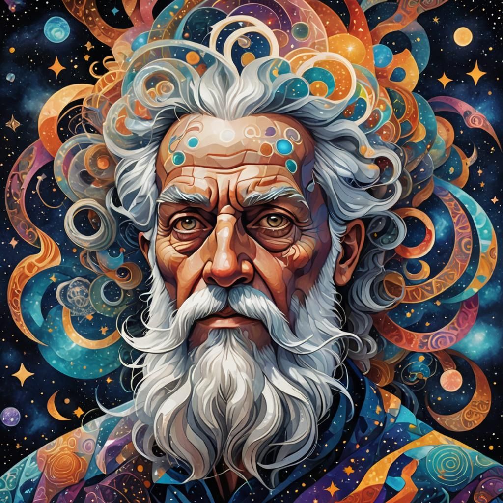 Cosmic Sage in M C Escher Style Microcosmic Brain Spiral