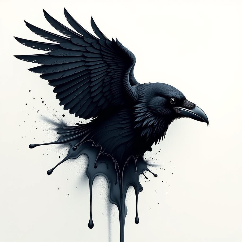 Raven Emerges from Ink in Dark Elegant Style