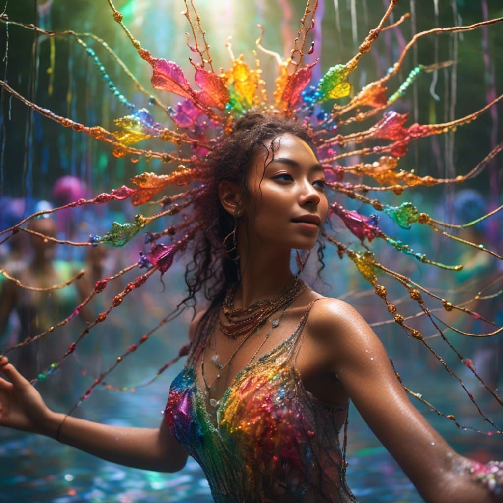 Detailed Nymphs and Creatures in Opalescent Forest