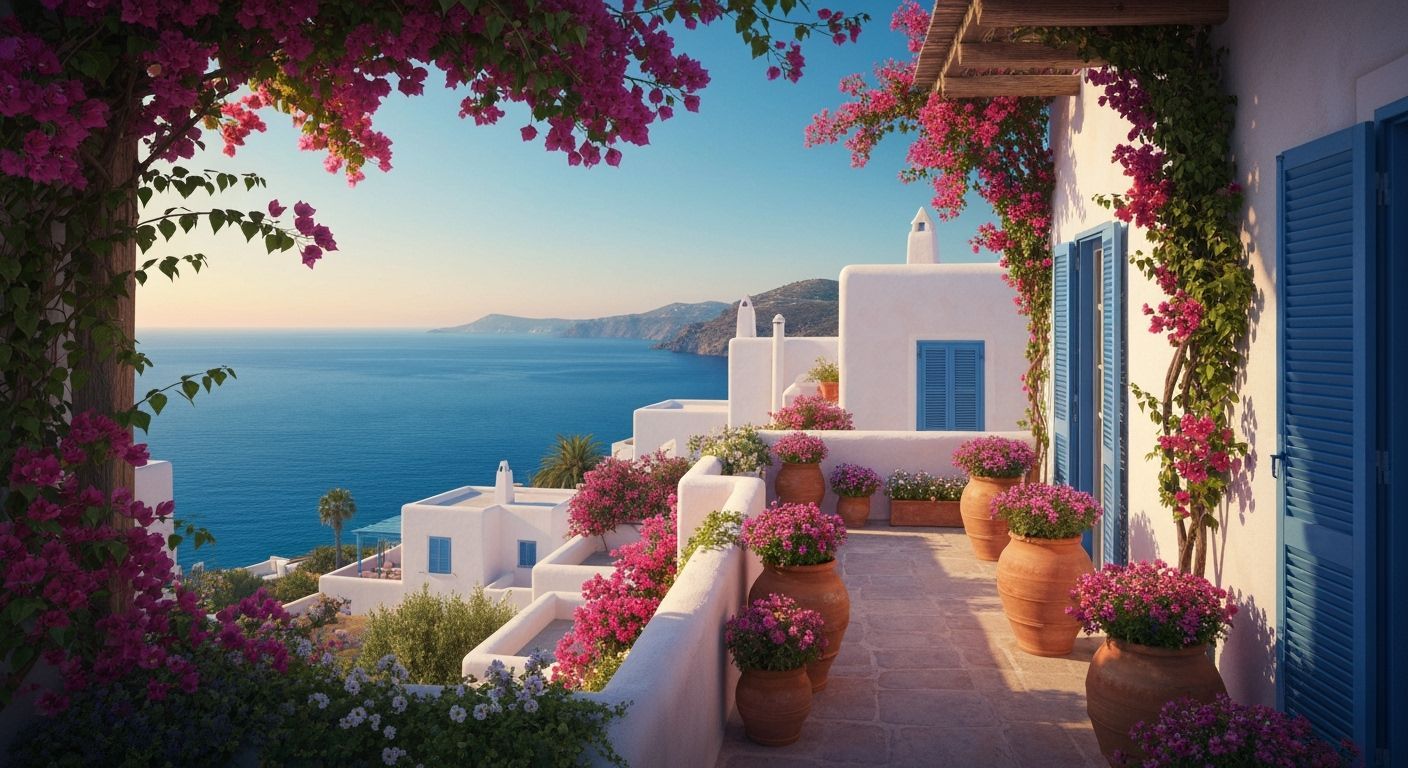 Mediterranean Terrace at Golden Hour, Hyperrealistic Style