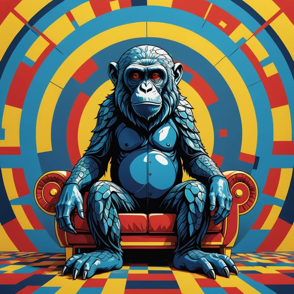 Bold Pop Art Portrait of Kraken Monkey Hybrid