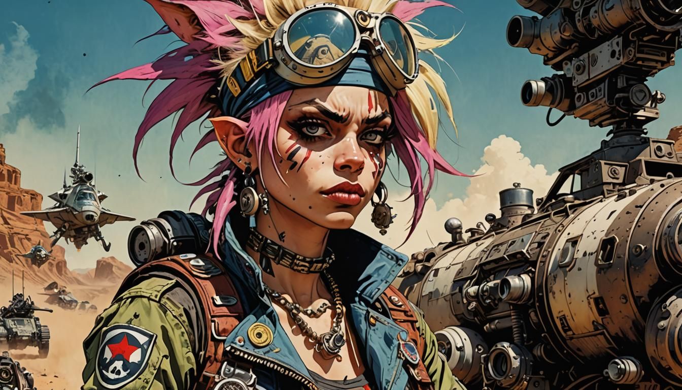 Jamie Hewlett’s Tank Girl as an anarchic punk beautiful fema...