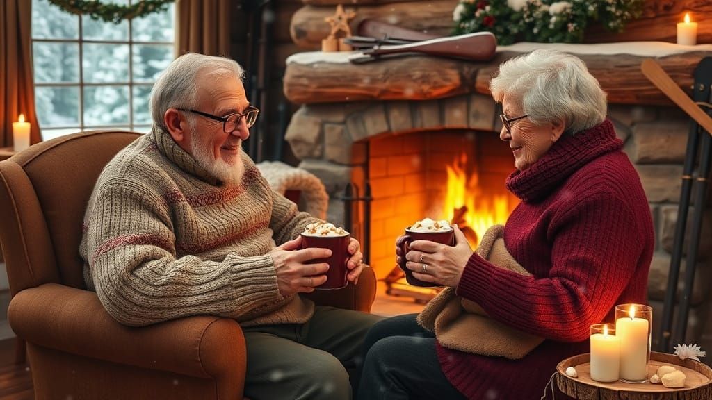 Cozy Winter Scene in Kinkade and Rockwell Style