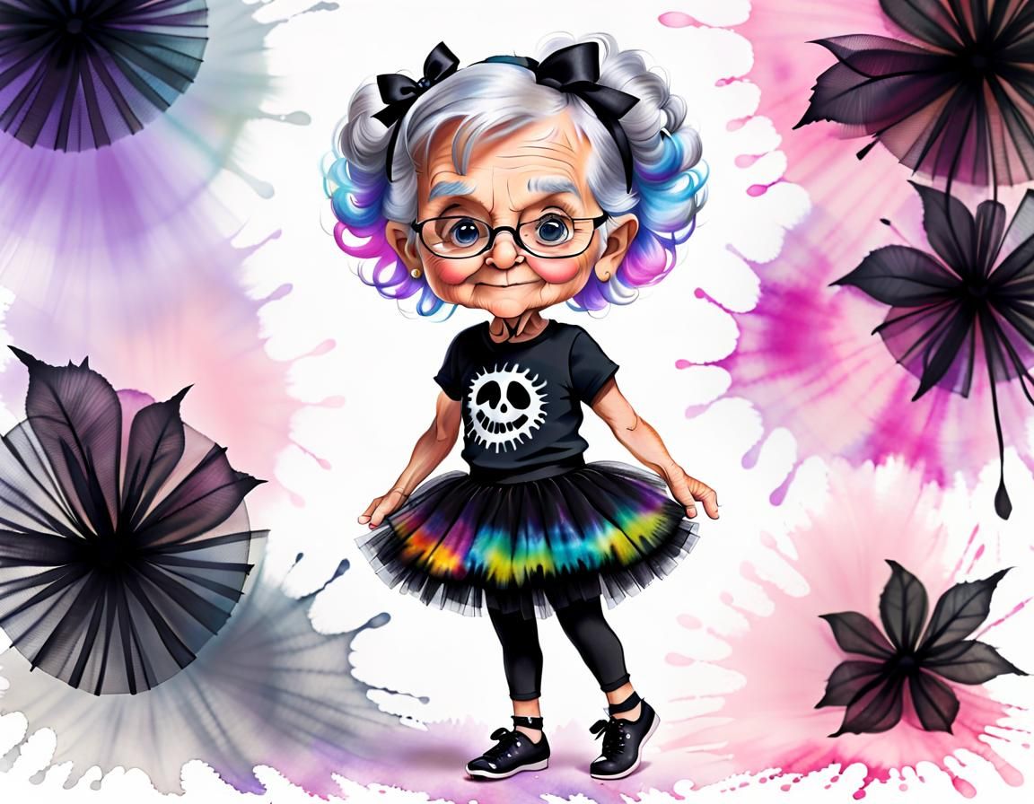 Cartoon Grandma in Black Tulle Skirt