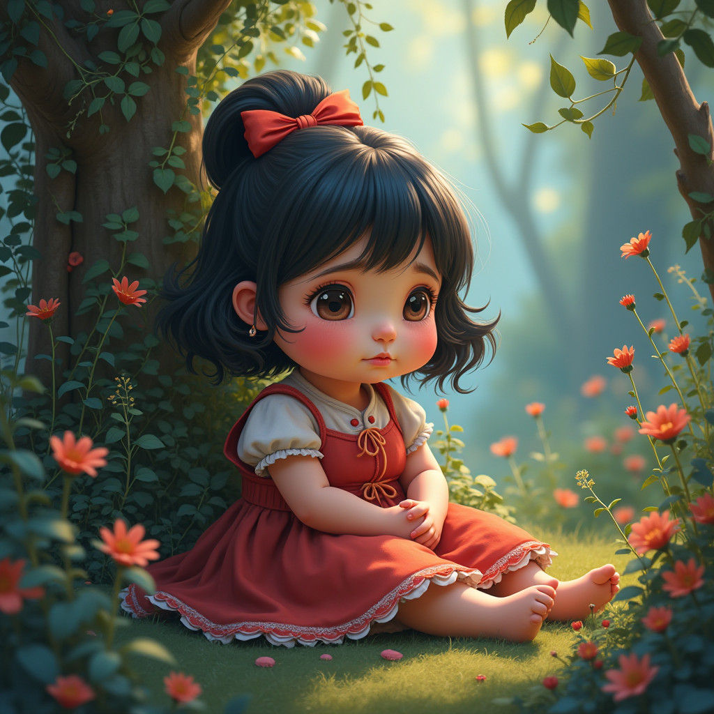 Melancholic Girl in Dreamlike Environment: Concept Art