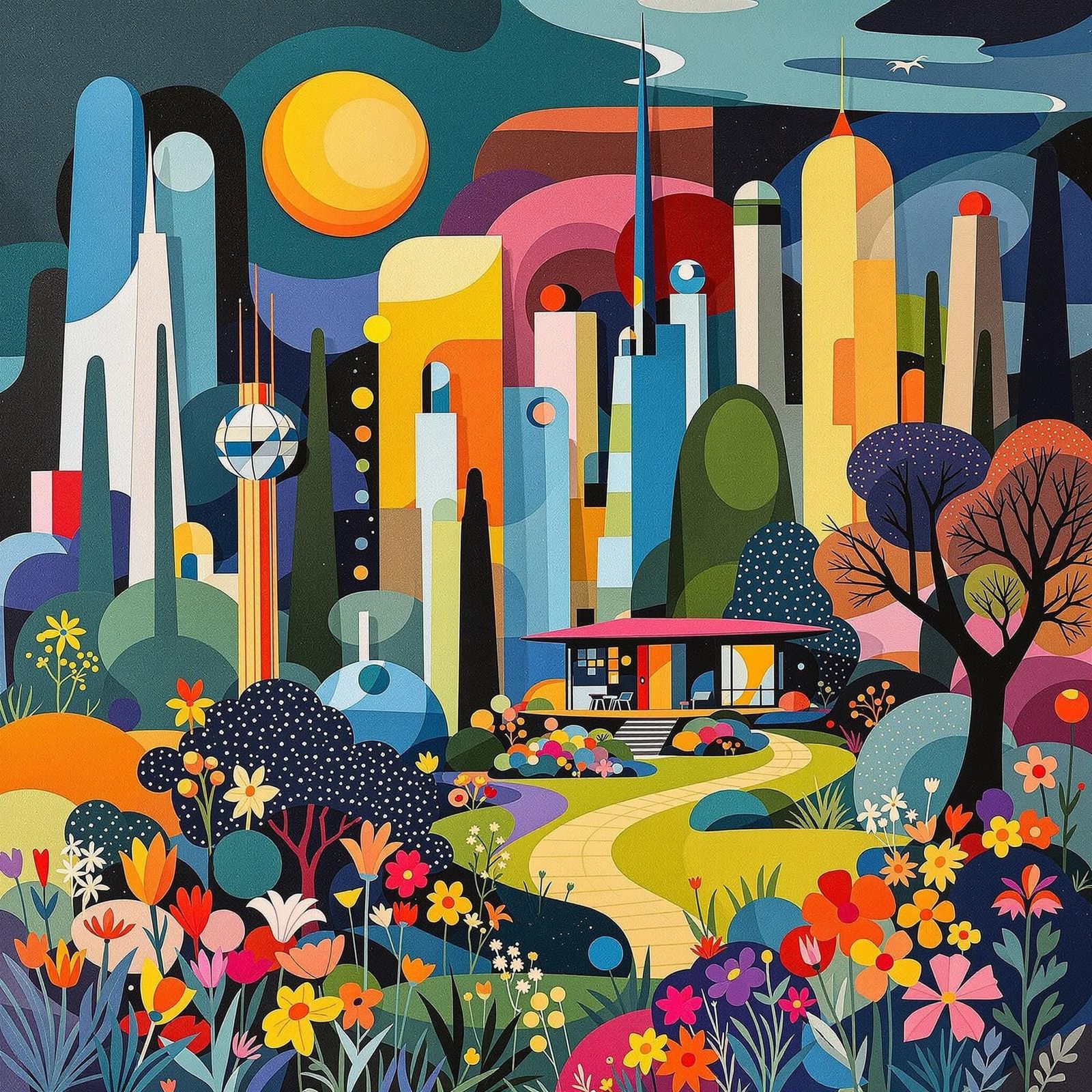 Futuristic 1955 Cityscape in Rothko and Riley Style