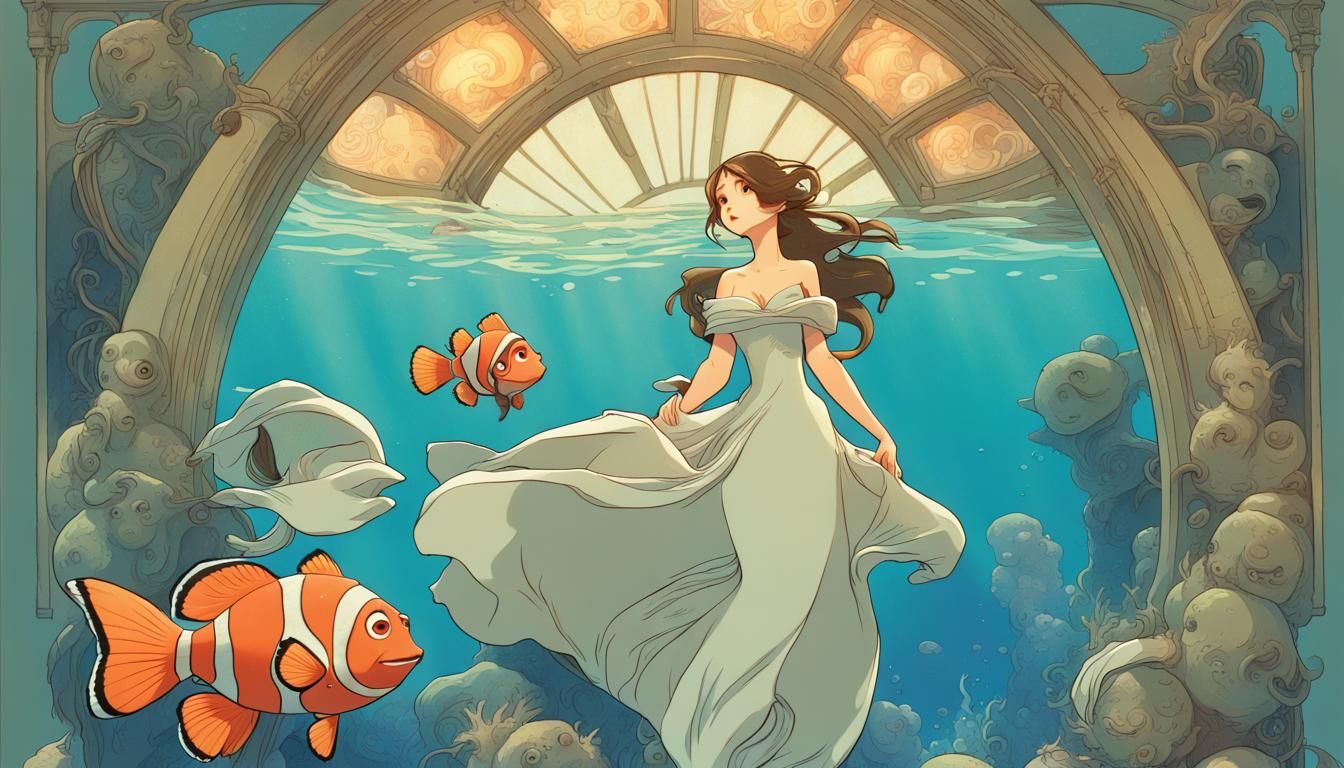 Nemo in Ghibli Style, Art Nouveau Poster