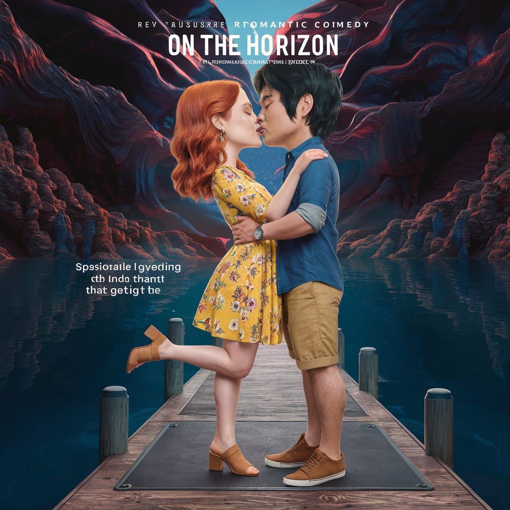 Romantic Comedy Movie Poster on a Serene Lake