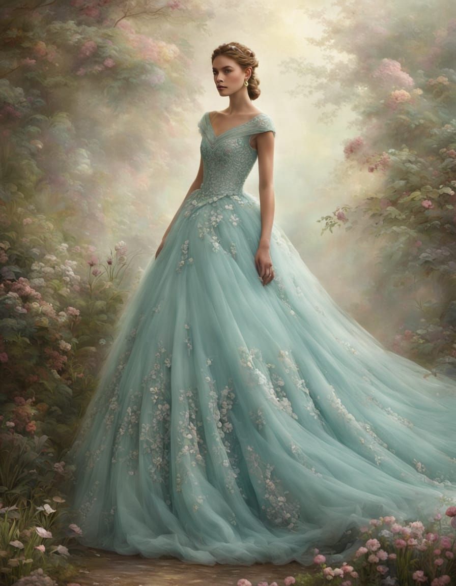 Ethereal Aqua Tulle Ballgown in Fantasy Mist