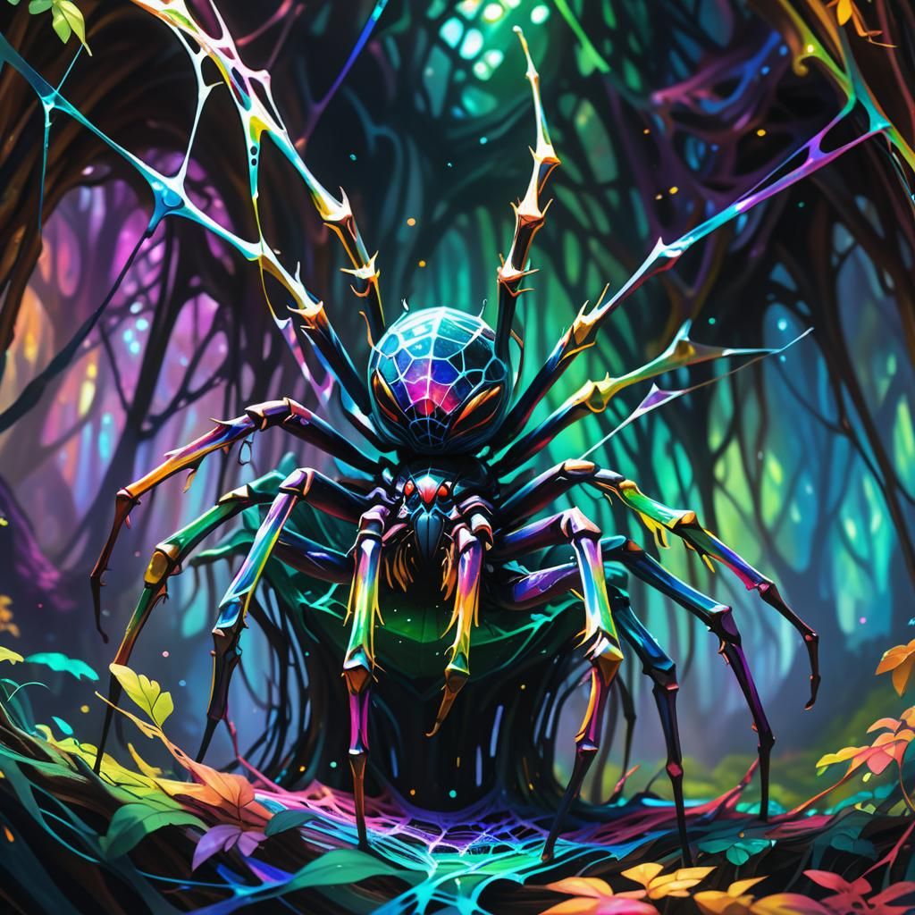 Interstellar Spider Queen in Rainbow Web Forest