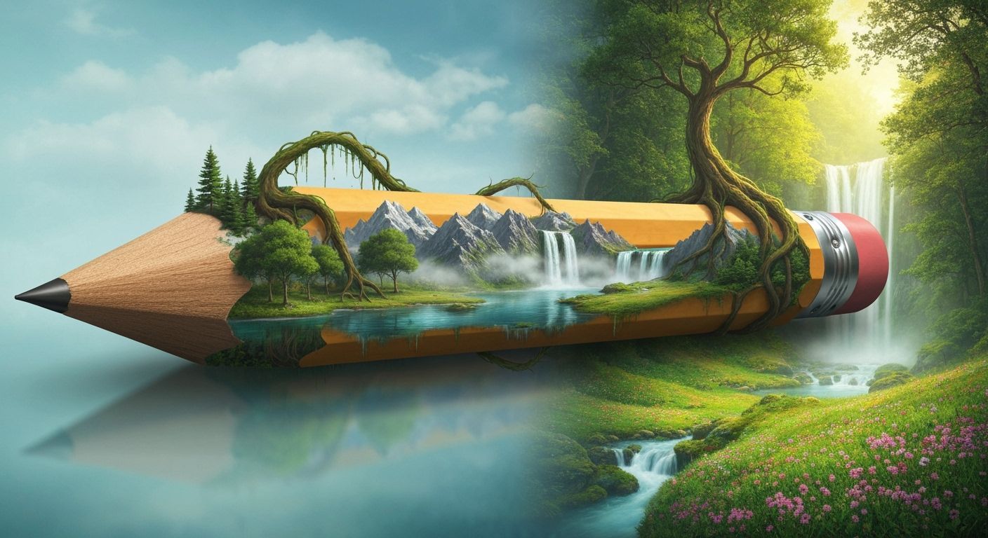 Mystical Village Grows From Giant Pencil Landscape