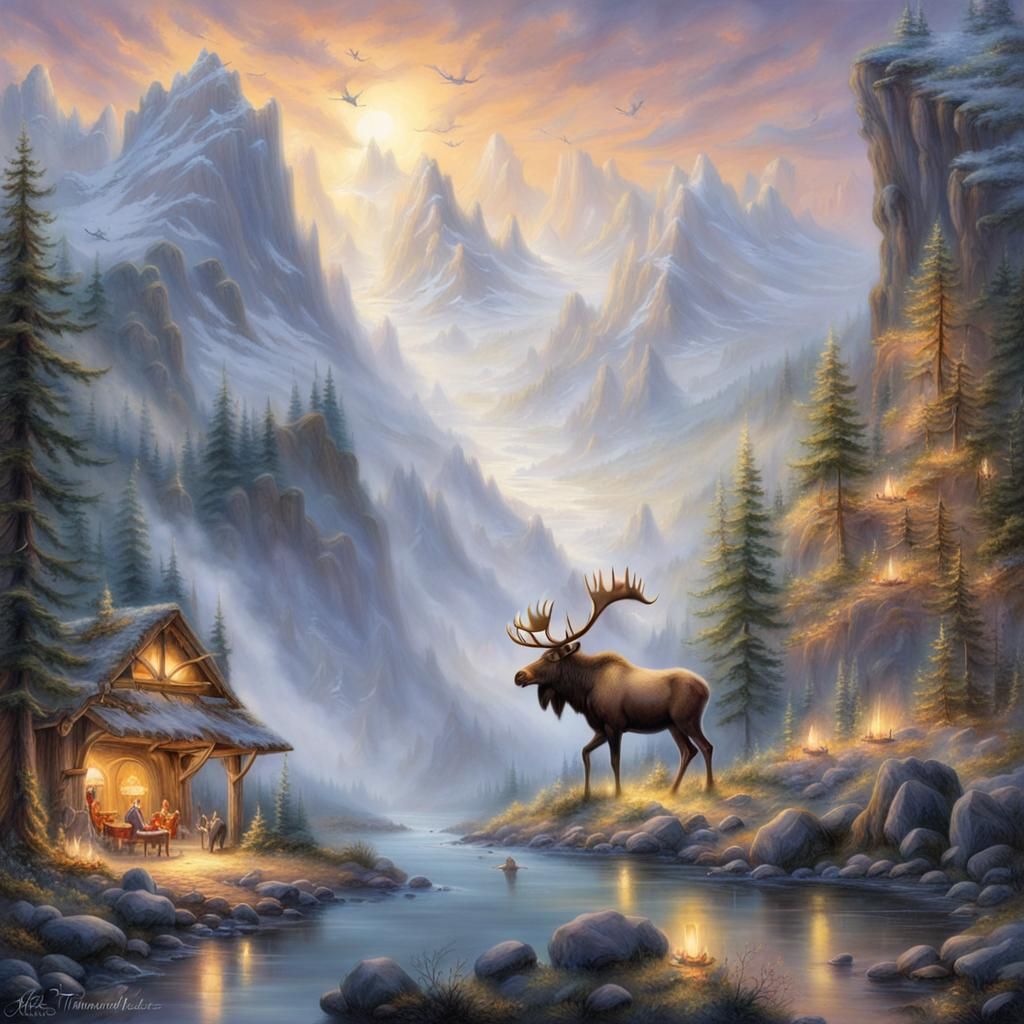 Antler Cave with Banners in Ethereal Fantasy Style