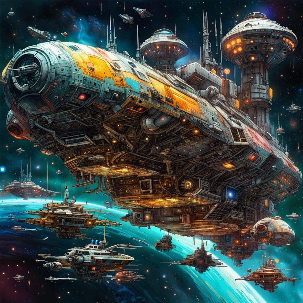 Cinematic Spacescape of Space Cruisers in Outer Space