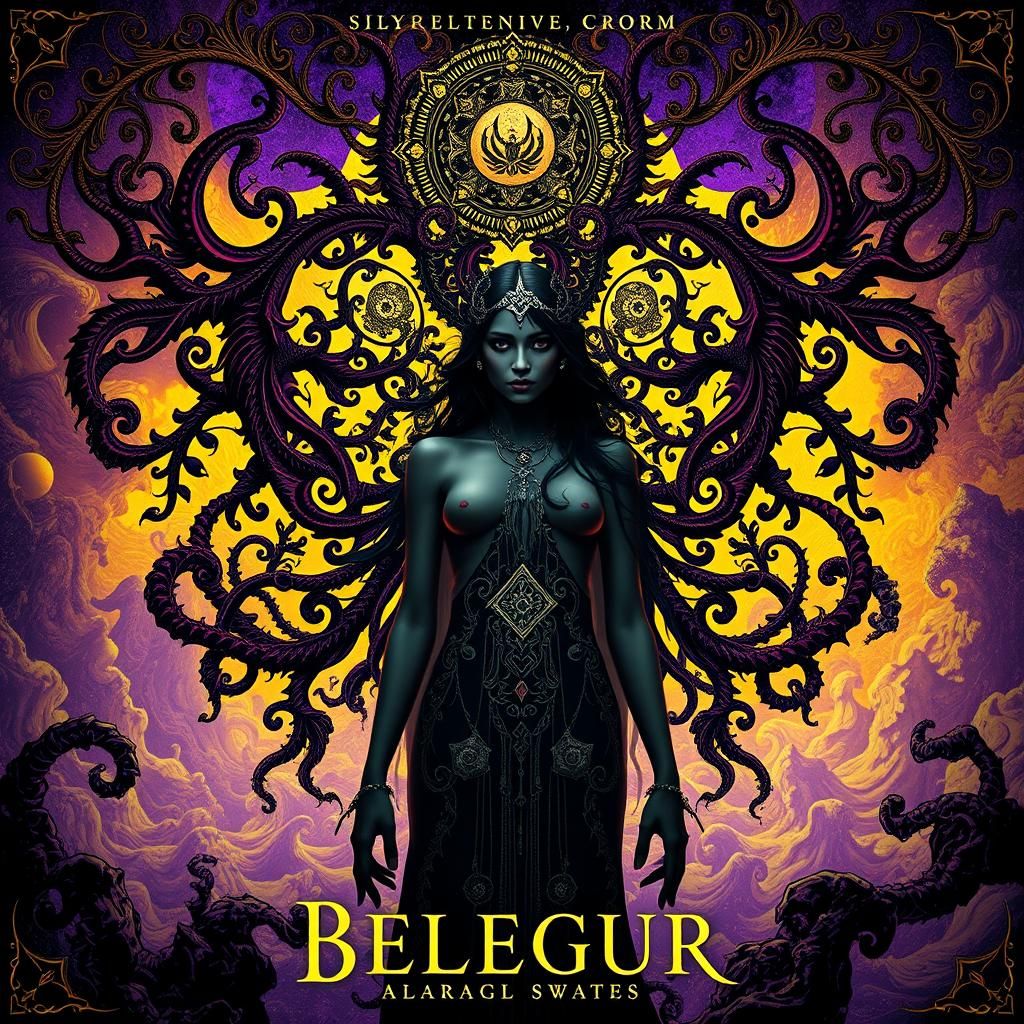 Psychedelic Dark Fantasy Album Cover in Art Nouveau Style