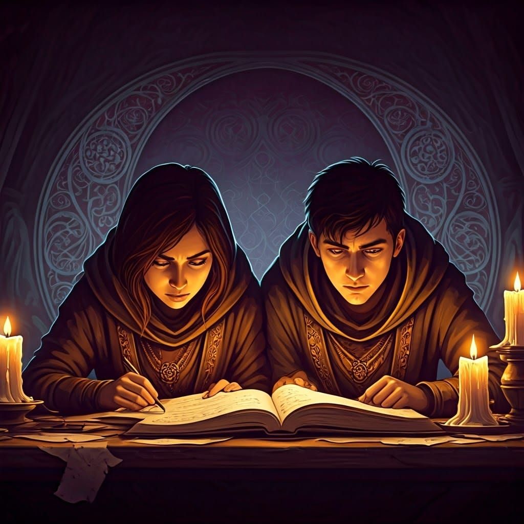 Ominous Study: Friends in Dark Fantasy Art Nouveau Style