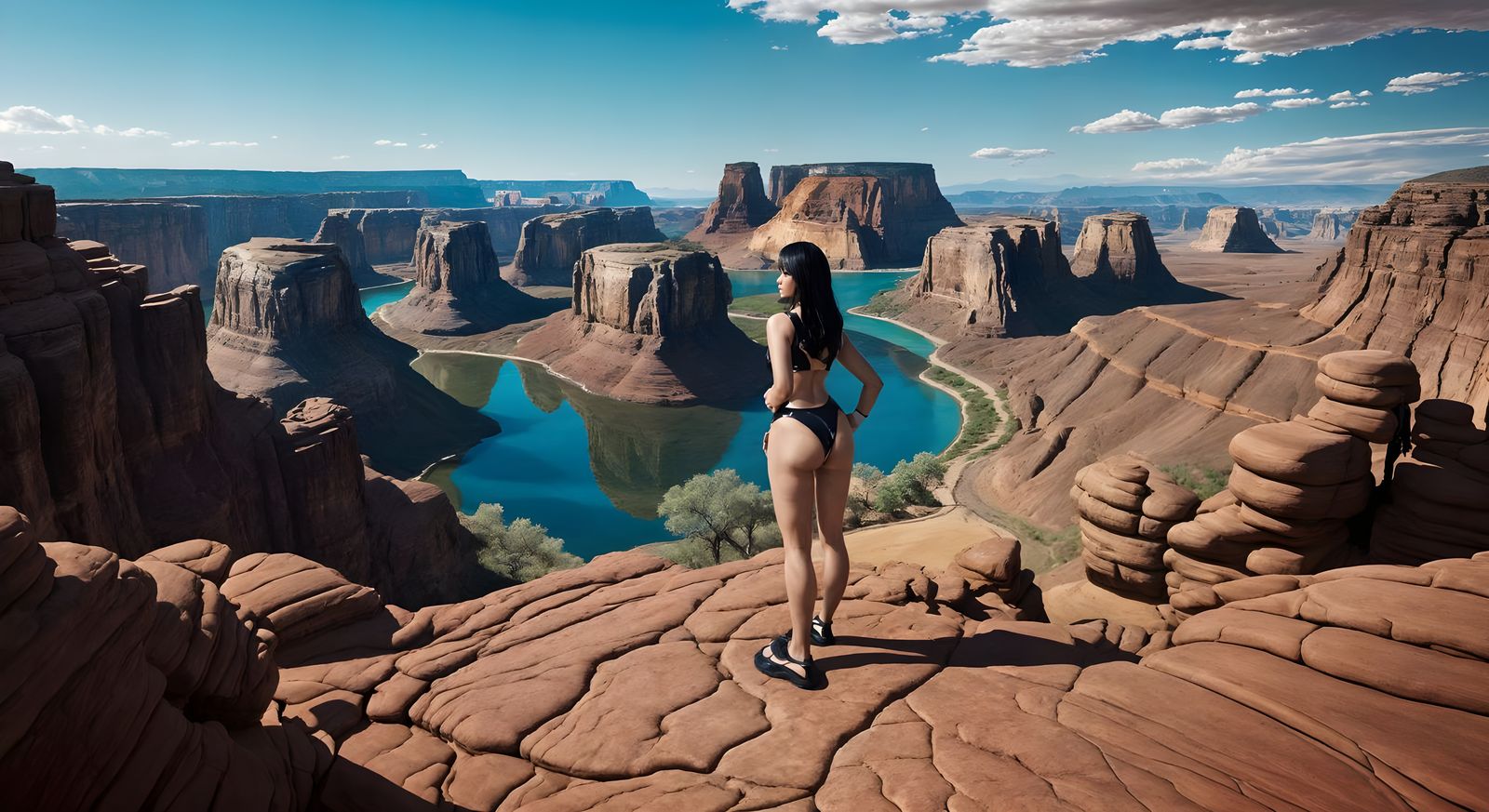 Asian Goddesses in Latex Swimwear Pose in Majestic Utah Land...